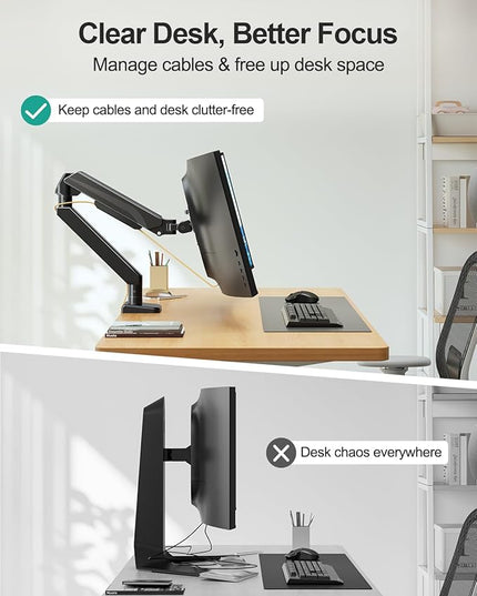 MOUNT PRO Ultrawide Single Monitor Arm for 22"- 42" Screens, Monitor Desk Mount Stand Holds 4.4-33 lbs, Heavy Duty Height Adjustable Vesa Mount, with C Clamp & Grommet Base