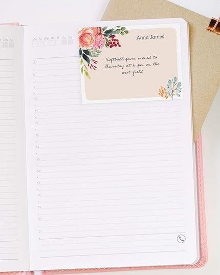 Personalized Pink Floral Sticky Notepads/Modern 3" x 4" Custom Writing Pads / 6 Customized Sticky Notes Pads / 50 Sheets Per Pad/Made in The USA