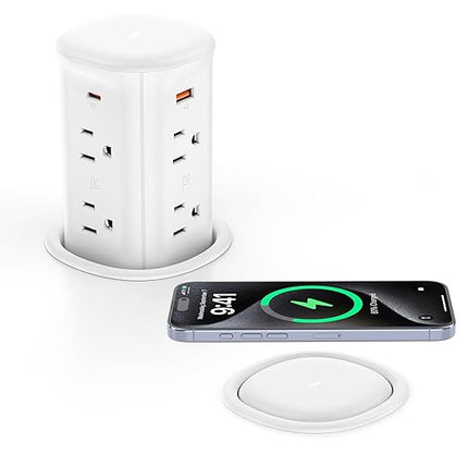 VILONG Pop Up Outlet with 15W Wireless Charger,4 USB Ports,8 Outlets,Space-Saving Concealed Design,Pop up Power Outlet for Conference Table,Kitchen Countertop (ETL Listed)