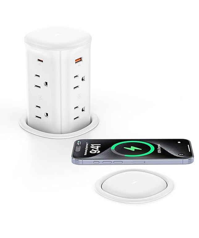 VILONG Pop Up Outlet with 15W Wireless Charger,4 USB Ports,8 Outlets,Space-Saving Concealed Design,Pop up Power Outlet for Conference Table,Kitchen Countertop (ETL Listed)