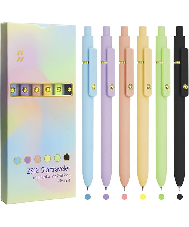 UIXJODO Colored Pens, 6 Pcs Colorful Pens Fine Point Smooth Writing Pen, 0.5mm Colored Ink Gel Pen for Journaling Note Taking Planner, School Supplies Gifts for Nurse Teacher (6 Pcs Gold Vibrant)