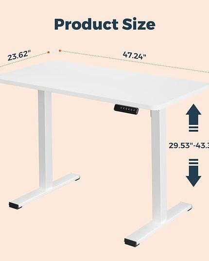 One-Piece Standing Desk 47 x 24 Inches, Small Adjustable Height Desk, Electric Sit Stand Desks Home Office Computer Workstation, White