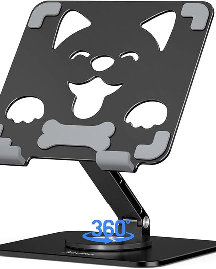 Aoviho Adjustable Tablet Stand for iPad - 360° Rotating Aluminum Desk Holder, Foldable Stable Stand for iPad Pro 12.9/11,Home Office & Travel,Great Gift for Mom & Teens, Black