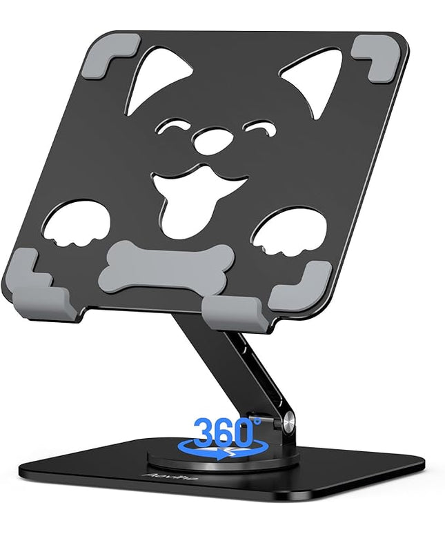 Aoviho Adjustable Tablet Stand for iPad - 360° Rotating Aluminum Desk Holder, Foldable Stable Stand for iPad Pro 12.9/11,Home Office & Travel,Great Gift for Mom & Teens, Black