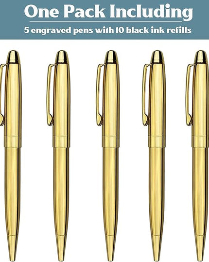 Ancolo Personalized Retractable Ballpoint Pens Stainless Steel Fancy Pens Engraved with Your Name Logo or Message, Phone Number Black ink Perfect for Bank, Office, Hotel 5 Pcs/Pack