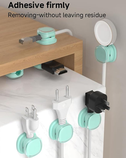 Magnetic Cable Clips, Adjustable Cord Holder Management, Adhesive Wire Keeper Organizer for Home Office Desk Phone PC Car Wall Desktop Nightstand Appliance (9-PCS Cyan)
