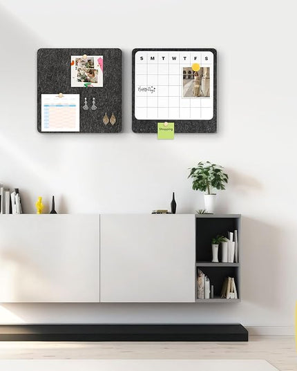 DOLLAR BOSS Felt Bulletin Board & Dry Erase Whiteboard Calendar Combo 2 Pcs 12" X 12" Magnetic White Board Cork Board for Wall Frameless Combination Board with Pins Wall Decor for Home School Office