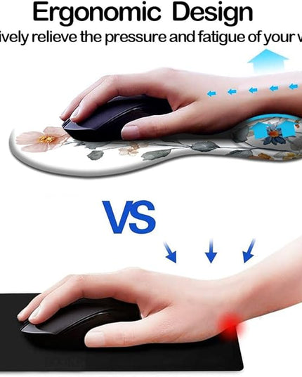 Ergonomic Mouse Pad with Wrist Support,Mouse Pad with Wrist Rest and Coaster Set,Office Supplies Non-Slip Mouse Pads for Desk, Non-Slip Comfortable,Watercolor Floral