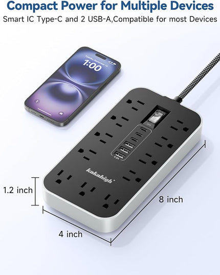 Extension Cord with USB Ports- 5 FT Power Strip with USB, 1625W Multi Outlet with 11 AC Outlet 6 USB (24W/4.8A), Charging Station for Multiple Devices, for Home, Office, Dorm, Gaming Room Essentials