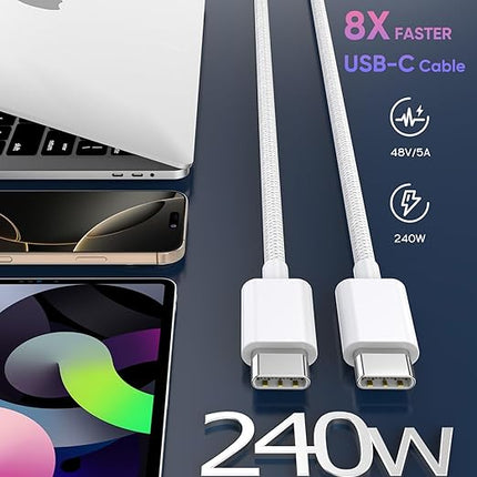 USB C to USB C,240W USBC Woven Charge Cable,10FT 2Pack Long USBC Cable Fast Charging Cord for Apple MacBook Pro/MacBook Air,iPad Pro/Air,iPad mini,iPhone 16e 16 15 ProMax Compatible 140W/100W/60W/45W