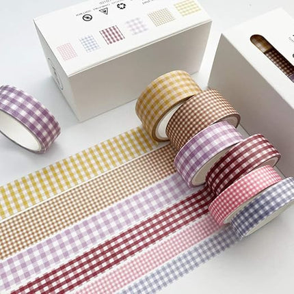 YUBBAEX 6 Rolls Plaid Washi Tape Set Basic Grid Masking Decorative Tapes for Arts, DIY Crafts, Journals, Planners, Scrapbooking, Wrapping (Basic Plaid)