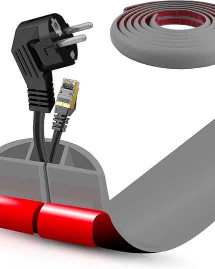 Floor Cord Cover Self Adhesive Cord Hider,10FT Cable Management, Extension Strip Protector for Wires, Prevent Cable Trips for Offices, Gyms, Exhibitions Cavity:0.51"(W) x 0.3"(H) Gray