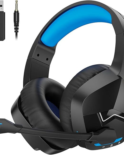 BINNUNE 2.4GHz Wireless Gaming Headset, Bluetooth 5.3 Gaming Headphones with Noise Canceling Mic, 120H Ultra-Long Battery, 50mm Drivers, Multi-Platform for PC / PS5 /PS4/ Switch/Mobile, Blue