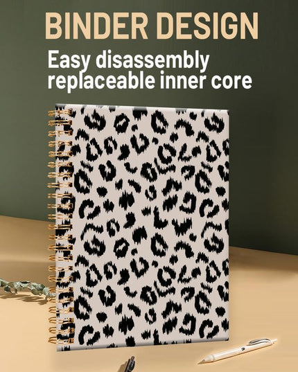 Spiral Journal Notebook for Women,A5 College Ruled Notebooks 6"x 8.4", 120 Pages (60 Sheets) Lined Journal with Premium Thick Paper,Perfect for School Office Home(Gray Black Leopard)