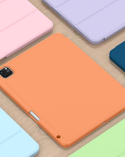 ZryXal iPad Pro 11 Inch Case (M5) 2025/ (M4) 2024 (Model: A2836/A2837/A3006), Trifold Stand Smart Cover with Pencil Holder and Soft TPU Back, Auto Wake/Sleep (Orange)