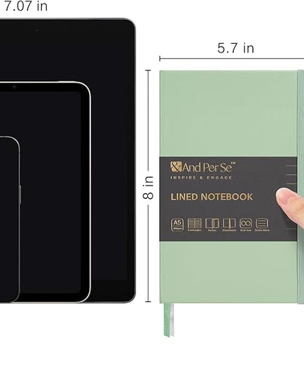 &And Per Se Lined Journal Notebook, 160 Pages, A5 5.7 x 8 inches College Ruled Thick Paper Notebook Journals for Writing, Hardcover Notebooks for Women Men Office School (1 Pack, Light Green)