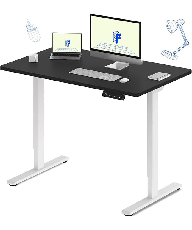 FLEXISPOT E3 Dual Motor Electric Standing Desk 48 x 30 Sit Stand Up Desk, Holds 220 lbs, Adjustable Height w/Memory Presets, One-Piece Black Desktop & White Frame, Ships in 2 Boxes