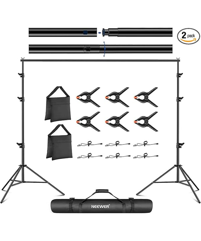NEEWER 8.5x10ft Adjustable Backdrop Stand Kit, Photography Background Support System with 4 Crossbars, 6 Spring Clamps, 6 Backdrop Clips, 2 Sandbags, and Carrying Bag for Photo Video Party Ceremony