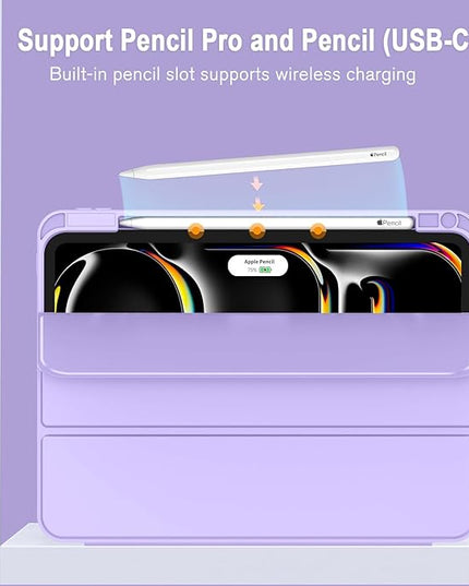 ZryXal iPad Pro 11 Inch Case (M5) 2025/ (M4) 2024 (Model: A2836/A2837/A3006), Trifold Stand Smart Cover with Pencil Holder and Soft TPU Back, Auto Wake/Sleep (New Clove Purple)