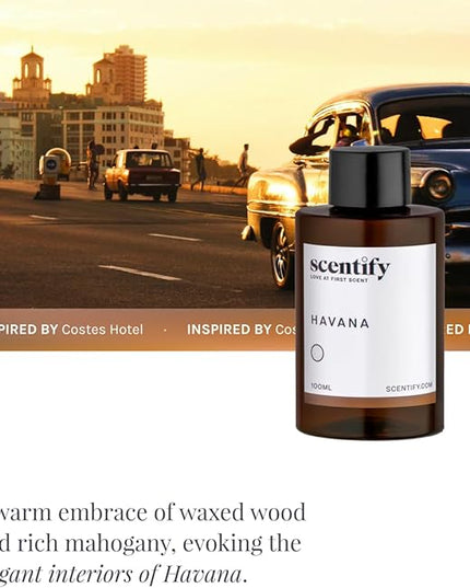 Scentify Havana Aroma Oil Refill Scent for Oil Diffusers - Oak Moss, Rum, Paprika, Mahogany Scents - Luxurious Relaxing Aromatherapy Diffuser Fragrance 100ml, 3.38 oz