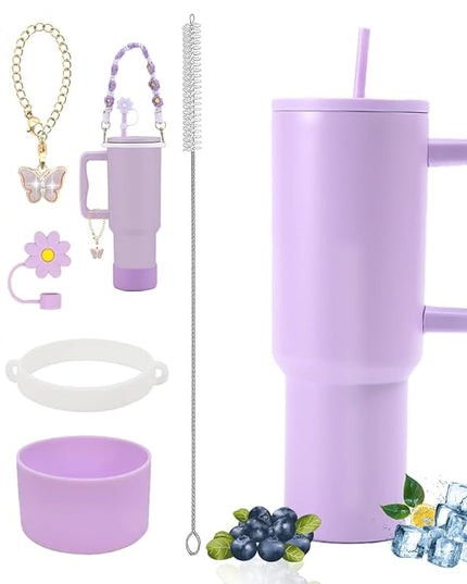 40 oz Tumbler with Handle Straw and Accessories, Drop & Abrasion Resistant, Vacuum Double-Layer Insulation, Ideal for Camping, Fitness, Outdoor Use