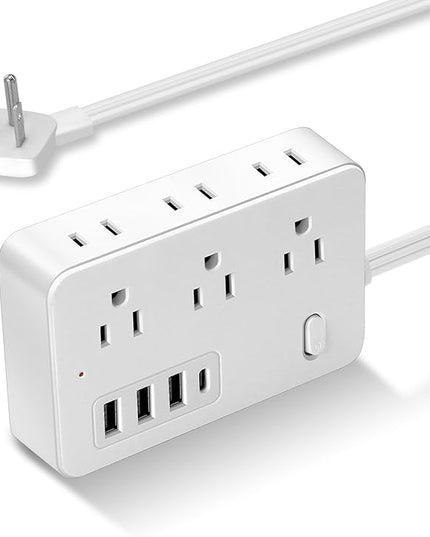 10Ft Surge Protector Flat Extension Cord Flat Plug Power Strip, 6AC Outlets, 4 USB Charger(1 USB C Port), 1700 Joules Protection, Office Supplies, Dorm Room Essentials