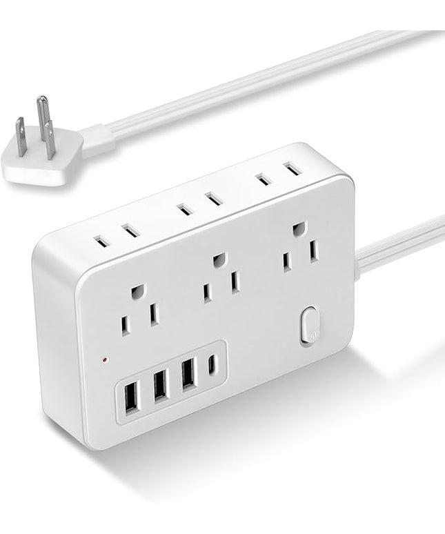 10Ft Surge Protector Flat Extension Cord Flat Plug Power Strip, 6AC Outlets, 4 USB Charger(1 USB C Port), 1700 Joules Protection, Office Supplies, Dorm Room Essentials