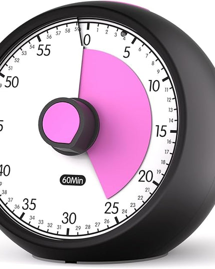 Visual Timer for Kids 60-Minute Countdown Timer with Optional Alarm, Focus Tool for ADHD & Autism, Time Management for Homework, Chores, Office, Kitchen, Teaching & Study Routines (Black Pink)