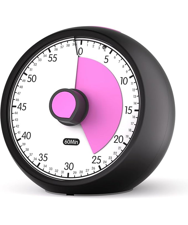 Visual Timer for Kids 60-Minute Countdown Timer with Optional Alarm, Focus Tool for ADHD & Autism, Time Management for Homework, Chores, Office, Kitchen, Teaching & Study Routines (Black Pink)