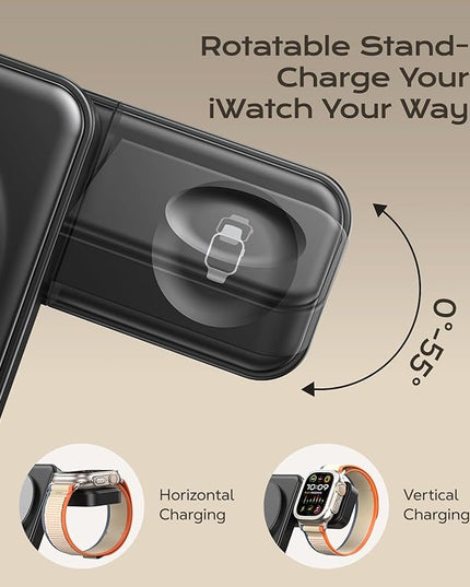 3 in 1 Magnetic Charging Station, 15W Fast Wireless Charger Compatible with MagSafe Charger Stand for iPhone 17 16 15 14 13 12, Apple Watch Charger & AirPods, Foldable Travel Charging Dock, Black