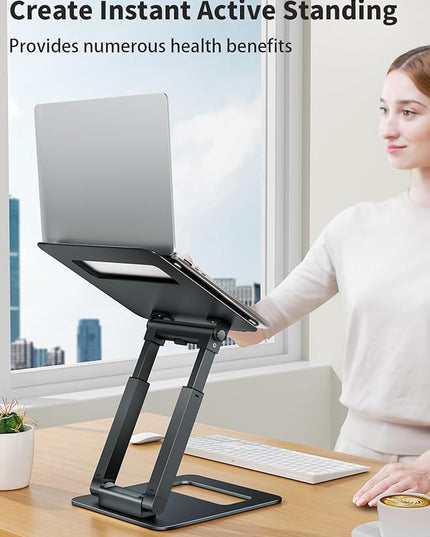tounee Laptop Stand for Desk Adjustable Height, Telescopic Computer Stand with Pull Out Design Ergonomic Laptop Riser Fits All Laptops 10-17"-Gray
