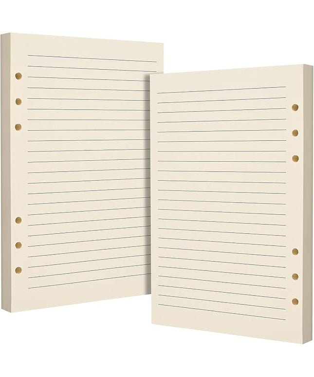 A5 6-Hole Lined Loose-Leaf Paper, Beige – Refill Pages for Standard A5 6-Ring Binder, Journals, Planners – Writes both sides–No bleed-through– Pack of 2 (80 Sheets per Pack)