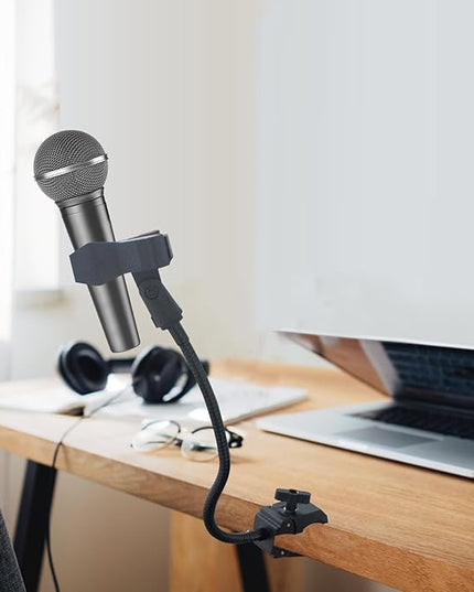 Gooseneck Microphone Stand with Crab Clamp, 11.8" Flexible Mic Arm, Adjustable Desk Mic Stand with Mic Clip for Recording, Podcast, Meetings, Lectures, Live Streaming & Broadcast Equipment