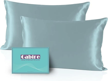 Mulberry Silk Pillow Cases Set of 2, Both Sides Real Silk Pillow Cover for Hair and Skin Cool Pillowcase Organic Silk Pillowcase 2 Pack with Hidden Zipper, Haze Blue, Queen (20"×30")
