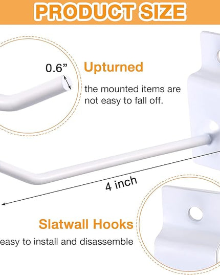 Moxweyeni 100 Pack Slatwall Hooks Slatwall Accessories Slat Wall Hanging Pegboard Hangers Slat Board Display Hooks for Retail Garage Organization Gridwall, White(4 Inch)