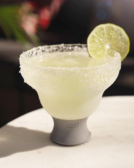 Host Glass Freeze Stemless Margarita Glasses Drinking Set, Insulated Cocktail Glass Set with Silicone Band, 12oz Margarita Glasses Set of 2 in Gray