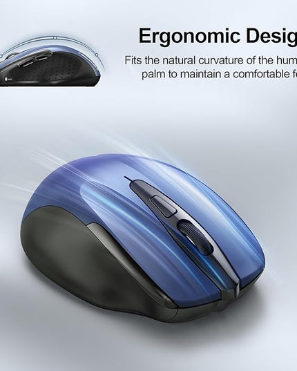 TECKNET Wireless Mouse (2.4G & BT5.0/3.0) Silent 4800 DPI Computer USB A & Bluetooth Mouse 6 Buttons, Wide Compatibility - Blue