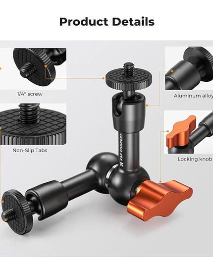 K&F CONCEPT 6" Magic Arm Kit 1/4" Screw 360°Ballhead Articulating Mini Arm Mount for Monitor, LED Light, Webcam