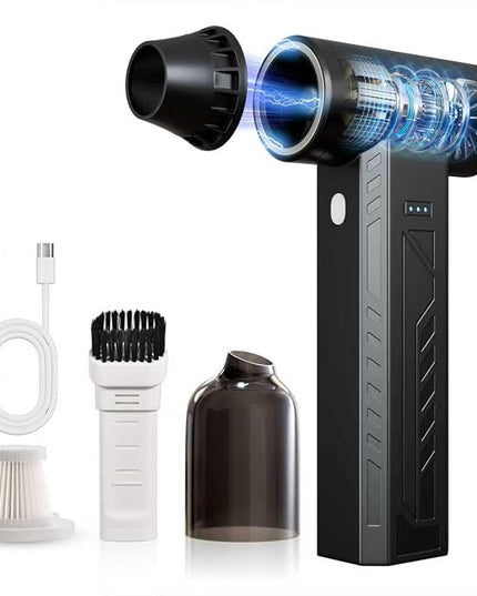 Compressed Air Duster 480000RPM Electric Air Duster Variable Speed 580G 4 Gear Adjustable Rechargeable Cordless Jet Dry Blower Turbo Fan Dryer Cleaning Air Blower Mini Car Vacuum Cleaner Black Knight