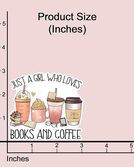 (3pcs) Just A Girl Who Loves Books and Coffee Sticker for Kindle Laptop Water Bottle, Reading Bookish Booktrovert Coffee Caffeinated Lovers Sticker Funny Aesthetic Book Lover Vinyl Decal - 3x3