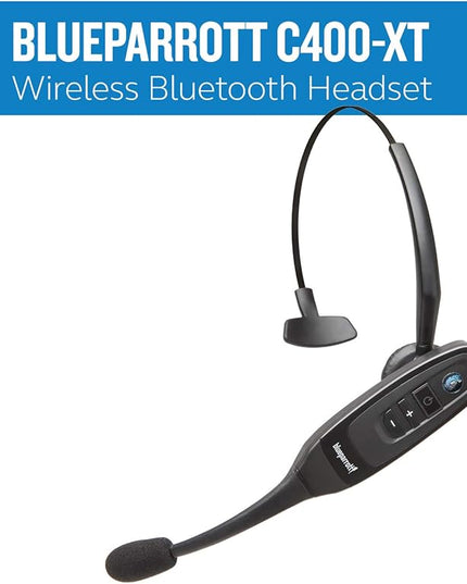 BlueParrott C400-XT Mono Bluetooth Wireless Headphones 96% Noise Canceling Trucker Headset with Mic, Convertible Over Head to Behind Neck Style with 300 ft. Wireless Range, 24 hrs. Talk Time, Black