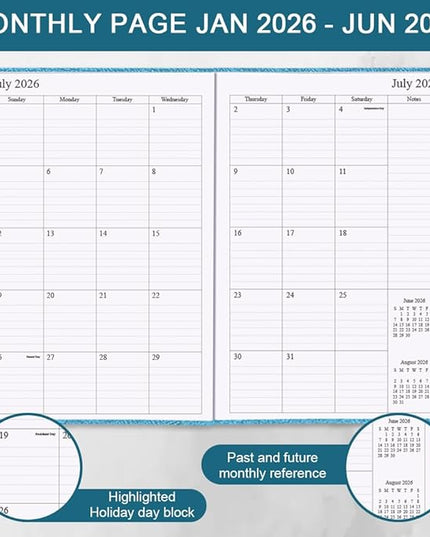 2026-2027 Planner - Weekly & Monthly Planner Runs from January 2026 to June 2027, 5.8" x 8.25", 18 Month Planners, 14 Notes Pages, Inner Pocket, PU Leather Hard Cover, Teal Monthly Planners 2026-2027