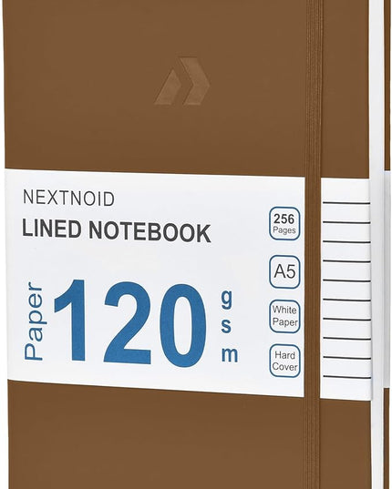 Nextnoid Hardcover Lined Journal Notebook - 120 GSM Thick Paper, Medium A5-256 Pages - Perfect For Writing, Journaling and Note-Taking (Brown, Ruled)