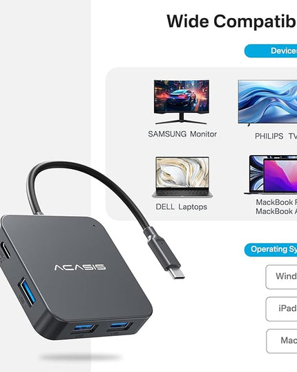 USB C Hub 10Gbps, Multiport Adapter with 4K 60Hz HDMI, 100W Power Delivery, 3 USB A3.1+1 USB-C 3.1 Data Port, USB to HDMI Adapter for MacBook, Dell, Lenovo, Surface, iPad PRO, XPS(Grey)
