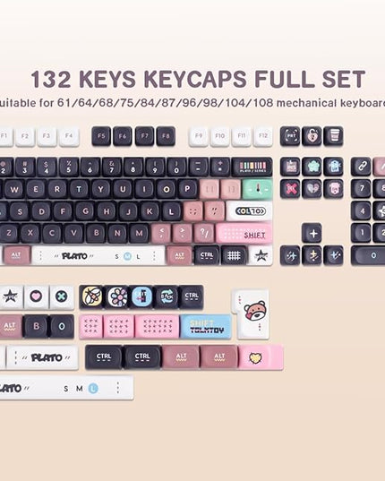 Tsungup PBT Keycaps-Black Cute MOA Keycaps,130 Keys Dye Sub Bear Theme Custom Key Caps Keyboard Keycap Set for 100%, 75%, 65%, 60% Mechanical Keyboard