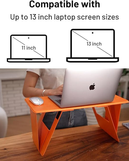 Foldable Laptop Desk Bed Computer Desk, FansDreams Pi Foldable and Portable Lap Desk, Portable Folding Lap Table, Standing Lightweight Travel Laptop Table for Study and Work (Orange, Standard)