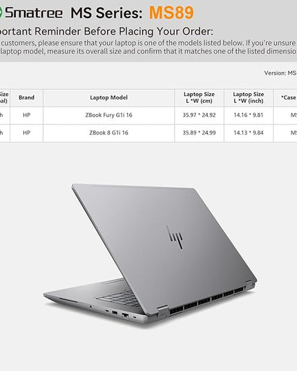 Smatree MS89 Hard EVA Protective Sleeve Case with Stand Compatible for 16 inch HP ZBook 8 G1i, for 16 inch HP ZBook Fury G1i Waterproof Sleeve