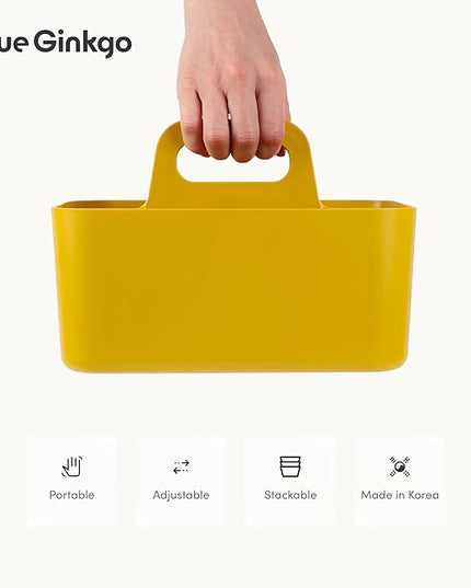 BLUE GINKGO Stackable Organizer Caddy – Korean-Made Portable Tote for Bathroom, Office, Crafts, or School Supplies (Rectangle, Yellow)