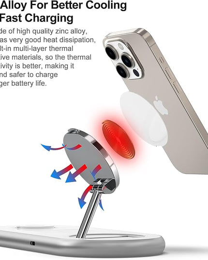 3 in 1 Charging Station for Apple - Faster Mag-Safe Charger Stand for iPhone - Magnetic Wireless Charger Station for iPhone 17/16/15/14/13/12 Series, Apple Watch Series, AirPods Pro (White)