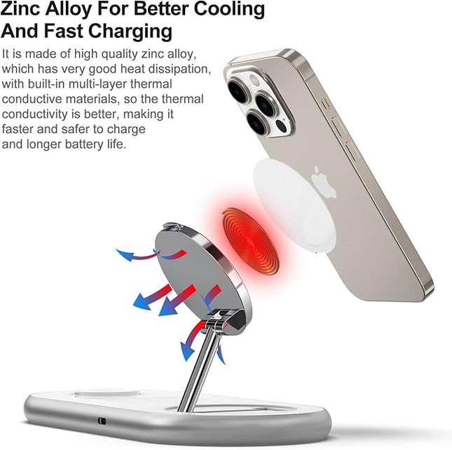 3 in 1 Charging Station for Apple - Faster Mag-Safe Charger Stand for iPhone - Magnetic Wireless Charger Station for iPhone 17/16/15/14/13/12 Series, Apple Watch Series, AirPods Pro (White)